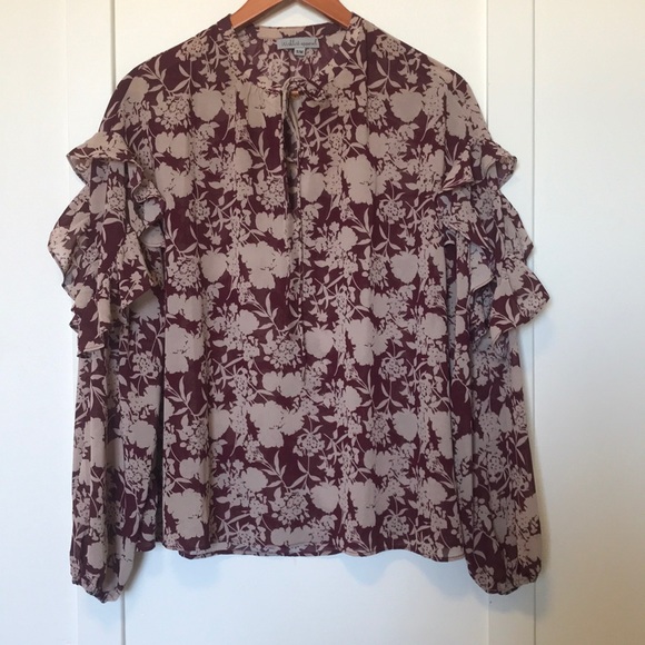 Wishlist Tops - Burgundy Floral Flowy Blouse